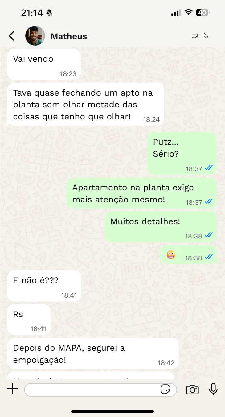 Matheus quase fechou apê na planta sem olhar metade dos detalhes